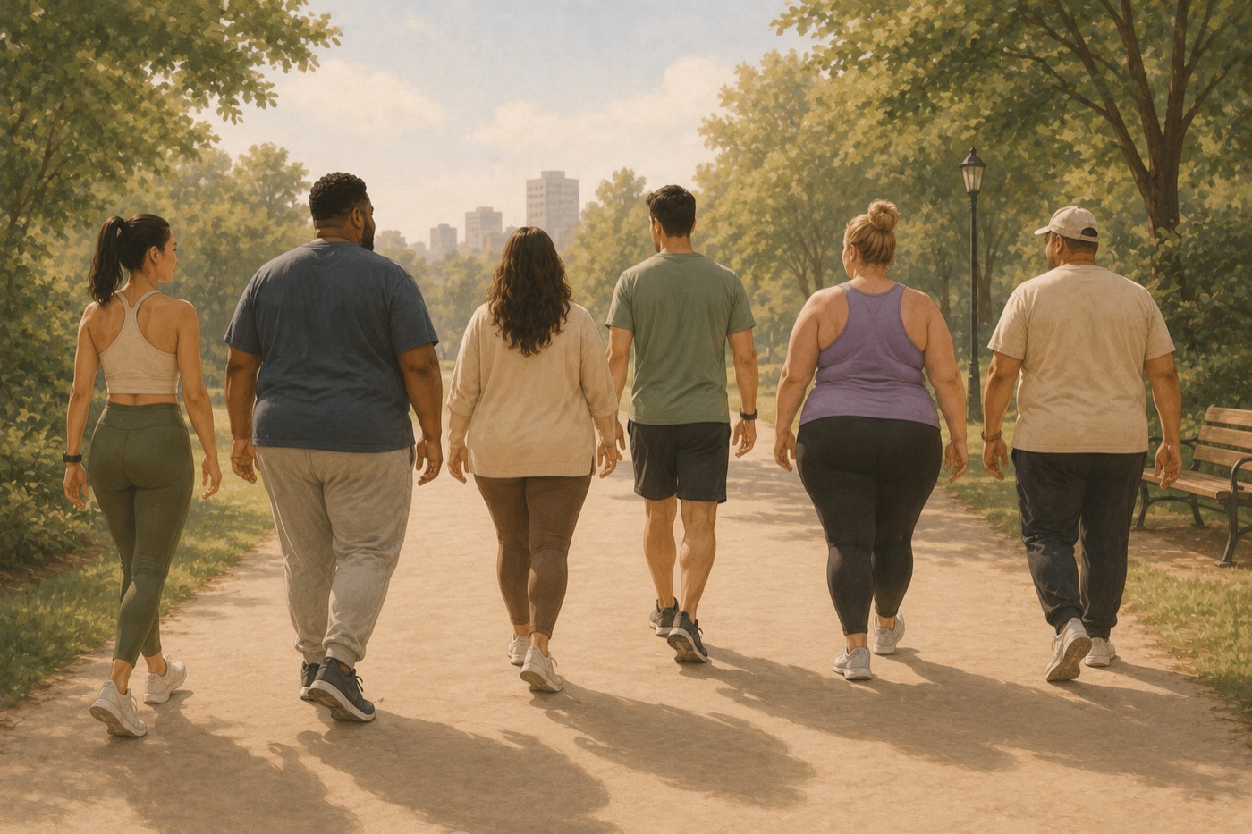 Diverse group walking in a park